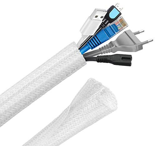 Hocerlu Manchon de Cache Câble Réglable, 16mm-6m Range Gaine Câble Tressé en Pet, Protection Gestion des Câbles pour TV, PC, USB - Blanc