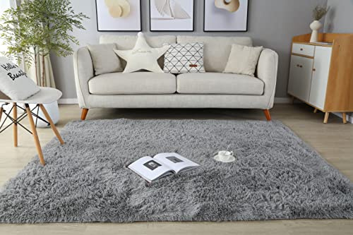 LYKEJI Teppiche für Kinderzimmer, Dekoration, flauschige Teppiche, Shaggy-Teppiche, lange, weiche Teppiche für Wohnzimmer, rutschfeste Teppiche für Wohnzimmer, Schlafzimmer, Fußmatten (80x120cm, grau)