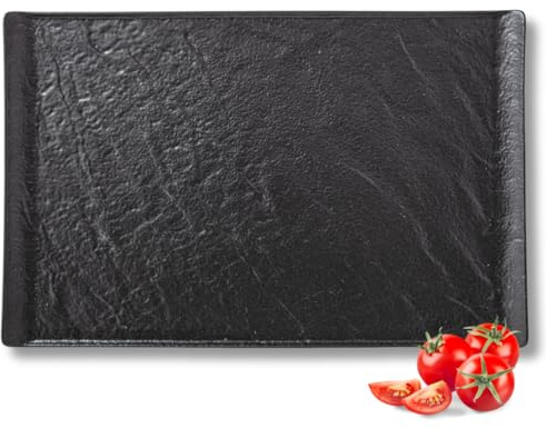 Wilmax | Servierplatte aus Porzellan | Natursteinimitat | Handglasiert | Für Sushi, Aufschnitt, Käse | Sicher | Robust | Kratzfest | Spülmaschinenfest | Geschenkidee | Schwarz