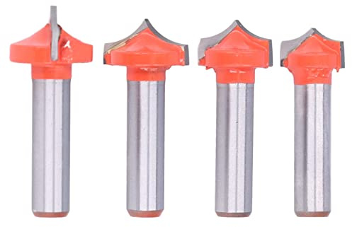 Natudeco 4 Teiliges Oberfräse Fräser Set 8 mm Schaft spitze Nase CNC-Gravierhaken, Scherwinkel 14 mm 16 mm 18 mm 20 mm 45 Stahl Wolframcarbid für Zimmerei Fasen Holzbearbeitung Trimmen