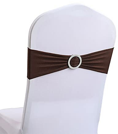 Wambere 15 Stück Stuhlschärpen aus Stretch-Elastik mit Schnalle und Schleife,Stuhlbezug Hochzeit,Spandex Stuhlhussen,Stretch Stuhlhussen fur Hochzeitsfeier,Jubiläumsfeier, Heimdekoration,Dunkelbraun