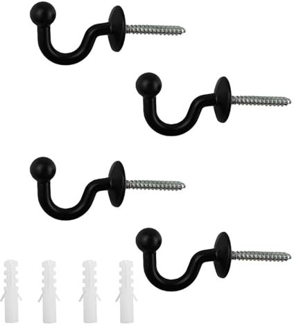 Xinlon 4 Pezzi Ganci Per Tende In Metallo Con Spina Di Espansione - Fermatenda a U Per Appendiabiti, Cappotti, Vestiti, Chiave (Nero)