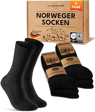 sockenkauf24 6 Pares Calcetines Noruegos Lana Hombre Mujer Calcetines Calientes Invierno 70301T (Negro 43-46)