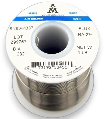AIM Solder 63-37 Tin Lead Rosin Core Solder Wire for Electrical Soldering 0.032inch, 1lb (0.8mm / 454g)
