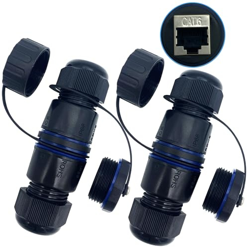 CTRICALVER Accoppiatore RJ45 impermeabile, Connettore RJ45 per esterni, per CAT.6E/CAT.6/CAT.5E/CAT.5, Accoppiatore Ethernet schermato con cappuccio impermeabile/antipolvere (2 Pezzi)