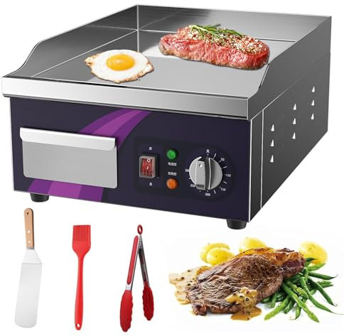 RUYICZB Plancha Eléctrica Profesional para Barbacoa De Acero Inoxidable, 2000W Placa De Parrilla De Hierro Fundido Liso 50-300 ℃ Superficie Calefactora: Lisa, Protector contra Salpicaduras