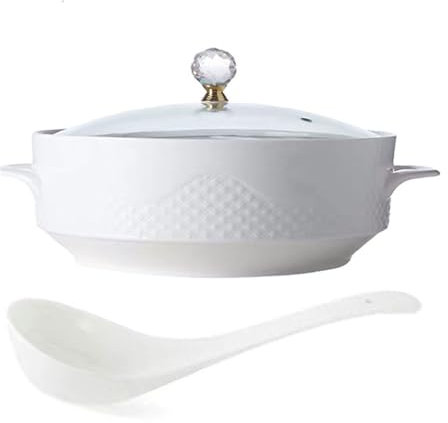 Ciotola For Zuppa In Porcellana Con Doppi Manici, Zuppiera Rotonda In Ceramica Bianca Con Coperchio In Vetro, Casseruola/pentola In Terracotta/pentola In Terracotta For Cucina (Size : 1600ml)