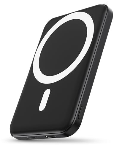 Podoru Powerbank con Mag-safe, 5000mAh Power Bank per iPhone 20W PD Ricarica Rapida Caricatore Portatile Power Bank Magnetico con Type-C/Lighting per iPhone 16/15/14/13/12 Serie (Dark Nero)