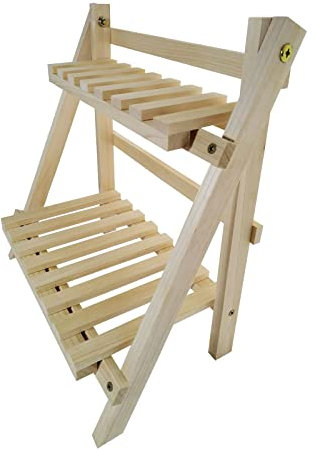 Callicarpa Wooden Double Layer Rack Desk Storage Organizer, Foldable 2 Tier Ladder Shelves, Durable Shelf Flower Pot Seasoning Racks, Sundries Storage Shelf Home Decor Organizer, Ladder (1)