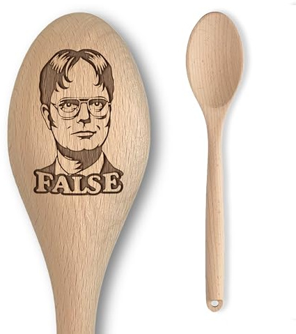 The Laser Factory The Office Cuillère en bois inspirée de Dwight Schrute – Fausse inscription de Dwight – Cadeau de cuisine amusant pour homme et femme – Article de fan non officiel (Dwight False)