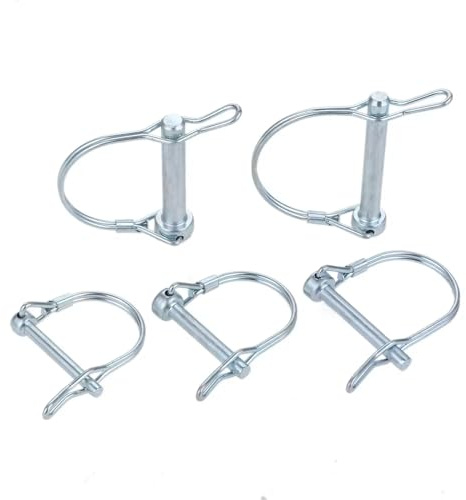5 pasadores de bloqueo de alambre, 10 mm x 50 mm en forma de D, pasador de enganche con arco redondo de seguridad para remolques de granja, césped, jardín