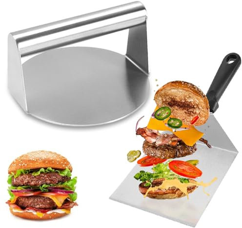 Eiflayn Smash Burger Set, 6.2 Pollici Piastra Hamburger con Spatola per Hamburger,pressa per Hamburger in Acciaio Inox, Smash Burger Press per Grill Flat Top, Facile da Pulire