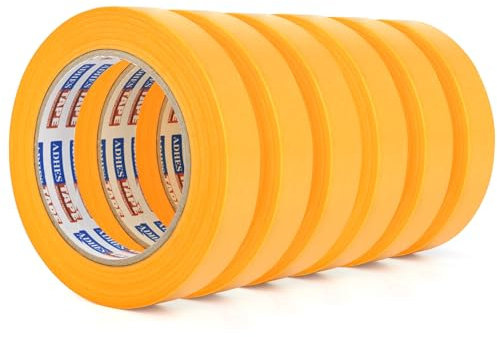 Adesivo 6 Rotoli Nastro Carta Nastro per mascheratura Carta Gommata 19mm x 50m, Resistente ai raggi UV per 7 giorni, Nastro Carrozziere Nastro Adesivo per Pittura per Precise Verniciatura