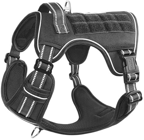 HEELE Hundegeschirr, Metall Taktisches Geschirr, Taktische Hundeweste, Service Hundegeschirr, MOLLE Sicherheitsgeschirr, Brustgeschirre für Hunde, Laufgeschirre für Hunde, Schwarz, S | Taktische Hundeweste mit Robuster Griff, Service Hundegeschirr, Sicherheitsgeschirr, Weiche Polsterung, Reflektierend