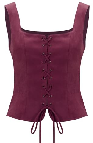 NUWIND Corsé Vintage Bustier Floral con Cordones, Top Medieval de Elaboración Manual, Chaleco Victoriano con Enlace, Corsaire de Vestir Renacentista para Mujer Pirata, rojo intenso, XL