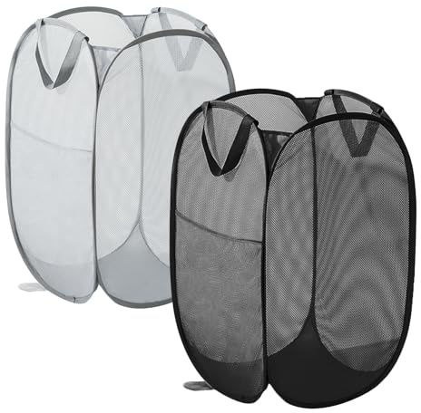 2 Stück Wäschekorb Faltbar,75L Wäschesammler Klappbar mit Griffen,Laundry Basket Tragbar für Bad Camping Reisen,Schwarze und Graue Farben (Schwarz 1+ Grau 1)