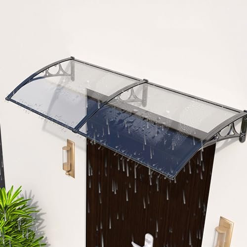 Toldo impermeable para puerta y ventana, techo con policarbonato transparente para protección contra la lluvia y la nieve, marco de aluminio, cubierta de patio (80 x 370 cm)