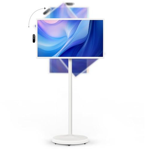 Televisor portátil inteligente de 32 pulgadas con monitor de pantalla táctil, pantalla giratoria de 1080P, TV rodante sobre ruedas, batería integrada, 8 GB + 128 GB, sistema operativo Android, control