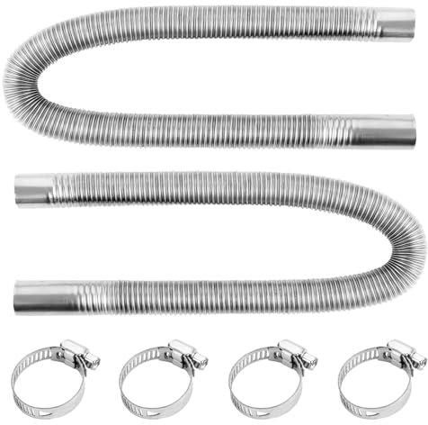 LOPYXBR 2 Stück Abgasschlauch für Stromerzeuger 60cm Abgasschlauch mit 4 Edelstahlklammern Abgasrohr Auto Edelstahl Abgasrohr für Diesel Heizung