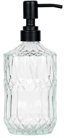 SDlumeiy 18 oz Clear Thick Glass Soap Dispenser with Black Rustproof Pump, Refillable Bathroom, Kitchen Soap Dispenser for Hand Soap, Body Wash and Lotion (Clear-Black Pump)