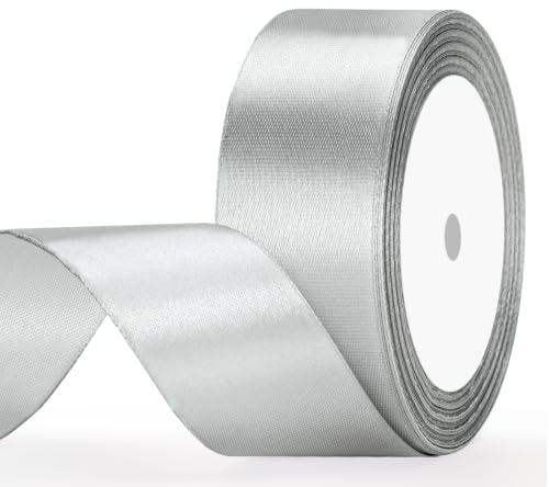 G2PLUS Silber Grau Satinband 40mm: Dekoration Geschenkband, 22m Schleifenband zum Bastel, Dekoband für Geschenkverpackung, Dekoration