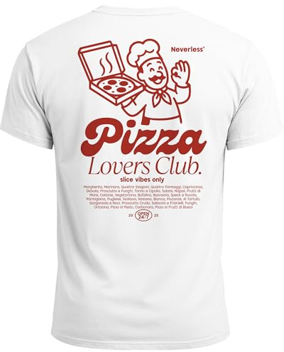 Neverless® Herren T-Shirt Backprint Pizza Lovers Club Printshirt Grafikshirt Fashion Streetstyle Baumwolle Weiss M