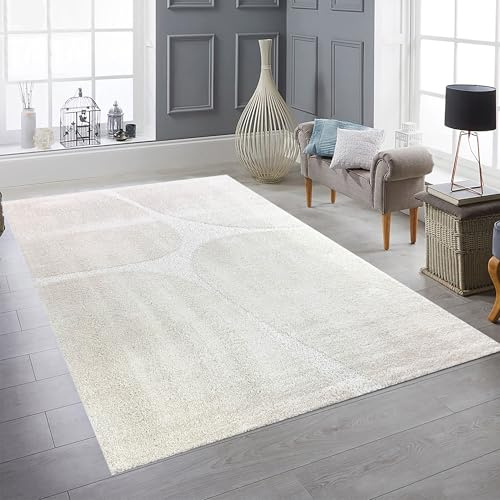 Teppich-Traum Hochflor Teppich Organisches Muster Creme Weich 160x230 cm | Kuschelig weich, pflegeleicht, robust, langlebig, hautsympathisch, OEKO-TEX geprüft und für Fußbodenheizung geeignet