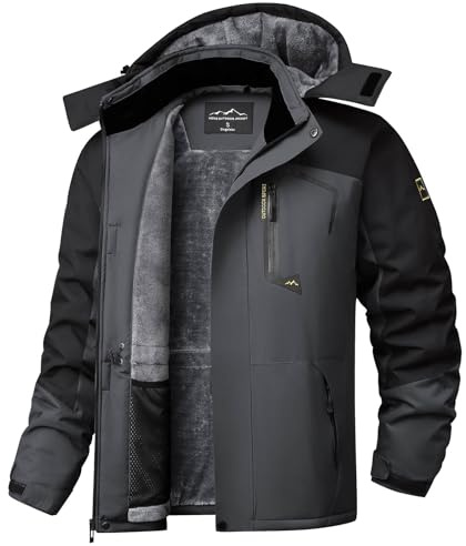 Ougelebo Wind- und Wasserdichte Winterjacke Herren Warme Skijacke Gefütterte Outdoorjacke mit Abnehmbarer Kapuze