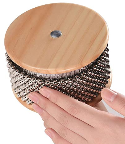 Karlak Cabasa de Tamaño Compacto, Cadena de Cuentas de Metal Chapadas en Níquel y Cilindro, Fácil de Tocar, Ideal para Jóvenes músicos. Los Collares y Cilindros de Perlas de Acero