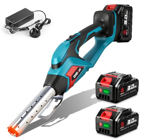 Electric Charcoal Starter Cordless Charcoal Lighter - 60S Rises to 1472℉ Fire Lighter with Air Blower, Battery Heat Gun, Heated Fire Starte, 2 * 3.0Ah Battery, for Grill, BBQ, Wood Burning Fireplaces