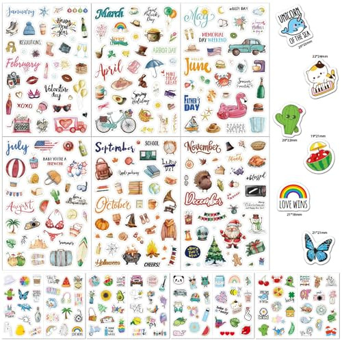 10 Stück Aufkleber, Sticker Set mit 314 Motiven, Jahreszeiten Stickers Set | Scrapbook Stickers Kinder, Herbst Sticker Thema, für Gästebuch, Karten, Fotoalbum, Geburtstagskarten