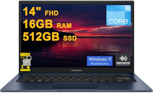 ASUS VivoBook 14 Business Laptop 14 pollici FHD antiriflesso Intel 6-core i3-1215U 16GB DDR4 512GB SSD Type-C Privacy Camera SonicMaster Ricarica Rapida Win11Pro ICP Hub