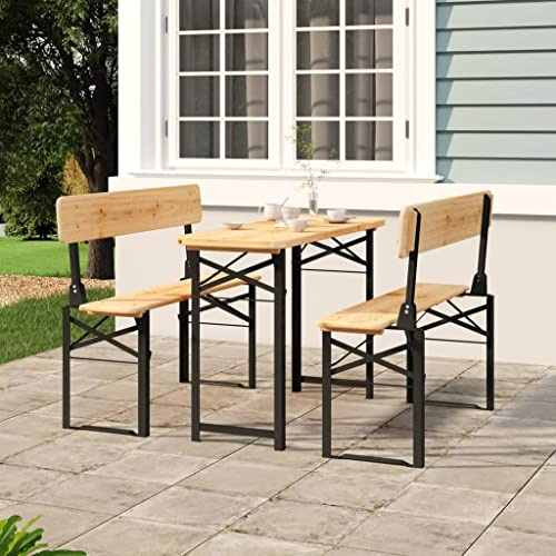 YuuSsea Lot de 3 tables à bière pliables en bois de sapin massif, 115,5 x 46 x 75 cm, meubles de jardin pour extérieur, terrasse, pique-nique, structure en métal robuste