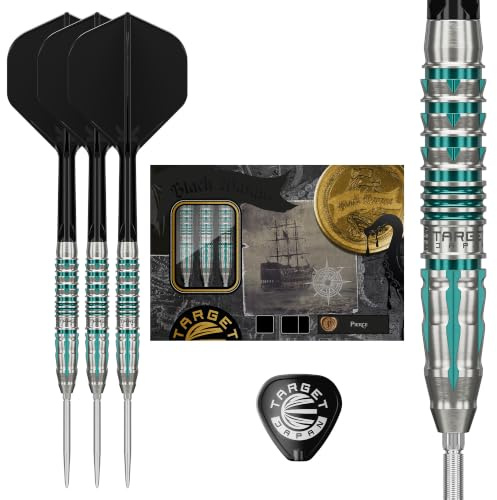 Target Japan Black Marque Pierce Steel Tip Darts with Kflex, 22G/24G | 90% Tungsten Dart Set, K-Flex Flights and Shafts No.2, Swiss Nano Point Tips, Lee Zheng