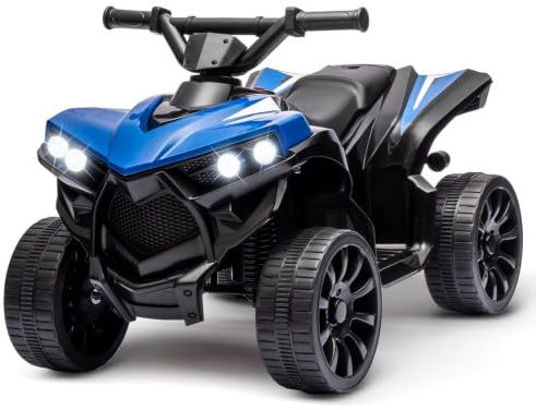 ZoomBuggy Kinder Quad Elektro 6V, Elektrofahrzeug für Kinder mit LED, Musik und Hupe, 4 rutschfeste Reifen, Geschwindigkeit 1,5–3 km/h, Vorwärts/Rückwärts, ATV für Kinder ab 3 Jahren, Blau