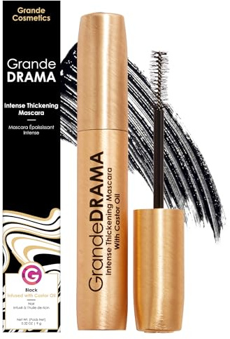 Grande Cosmetics GrandeDRAMA Intense Thickening Black Mascara with Castor Oil, Volumizing, Conditioning, Buildable formula (0.32 oz)