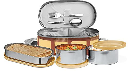 MILTON Corporate Lunch Stainless Steel Containers Set of 3, Yellow