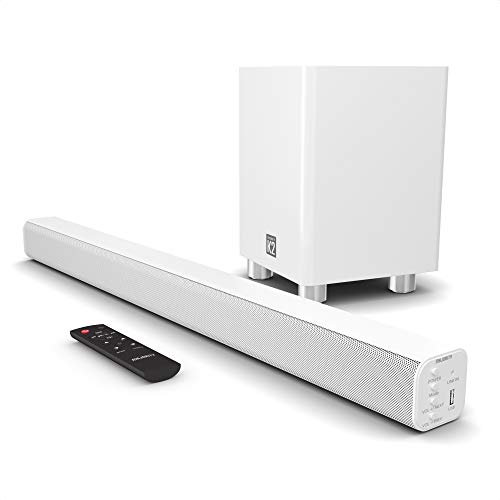 MAJORITY K2 Soundbar für TV Geräte mit Subwoofer | TV Lautsprecher für Fernseher | 150W 2.1 Soundsystem mit Kabelloser Subwoofer | Bluetooth TV Soundbar | Heimkino Sound Bar HDMI ARC (Weiß)