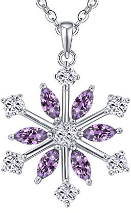 JO WISDOM Halskette Schneeflocken Silber 925 Damen,Anhänger Kette mit 3A Zirconia Februar Geburtsstein Amethyst Farbe Kristall,Weihnachtsschmuck für Frauen