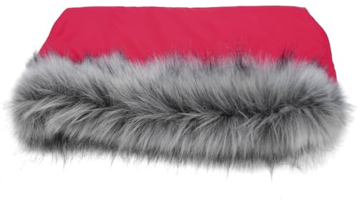 Baby-Joy Kinderwagen Muff mit Kunstfell, warmer Handwärmer und Handschutz, wetterfester Handschuh mit Reißverschluss und flauschigem Innenfutter | Farbe: 04 Rot
