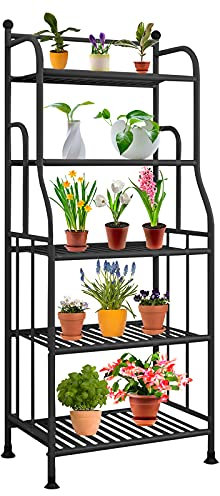 TIE-DailyNec Estantería para Flores de 5 Niveles, de Metal, para Cocina, para salón, balcón, jardín (55 x 28 x 133 cm), Color Negro