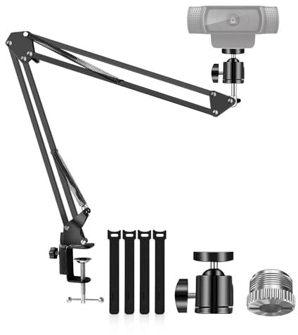 Webcam Stand for Desk, Boom Arm Mount with Clamp, Rotable 1/4-in Ballhead