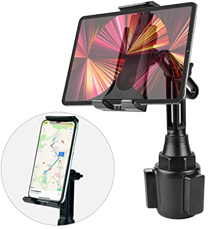 leQuiven Car Cup Phone Holder/Tablet Cup Holder Mount for Galaxy S25 Ultra/S25+/S25/S24 Ultra/S24/S24+/S23 Ultra/S23/S22/S21/iPad Mini 6, for iPhone 17/16/15/14/13 Series and Other Devices Under 13