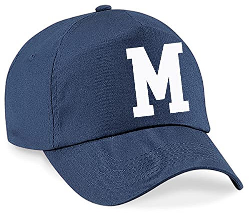 4sold Lässige 100% Baumwolle Atmungsaktiv Alphabet A-Z Marineblau Caps Weiß Brief Hut Hüte Unisex Jungen Mädchen Cap Baseball Kinder Mütze Kappe Buchstabe (M)