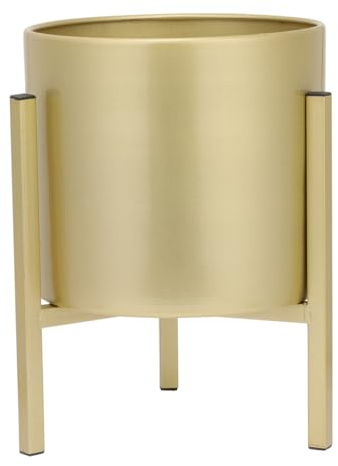 HANABASS Goldener Metall-Pflanztopf mit Ständer, für den Innenbereich, Bodenart, Eisenregal, 30 cm hoch, moderner runder Übertopf für den Innenbereich, Schlafzimmer, Balkon, Terrasse, antik-elegant