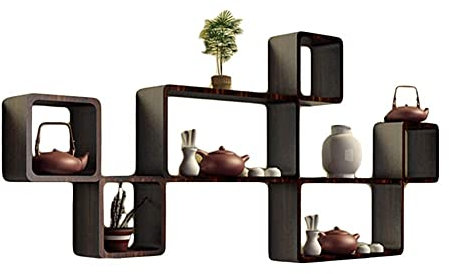 MERTNK Lagerregale Wandregale Schwimmende Regal Multi-Grids Holzgitter-Teetascup-Rack Wohnzimmer, Set Von 6 Pc/B