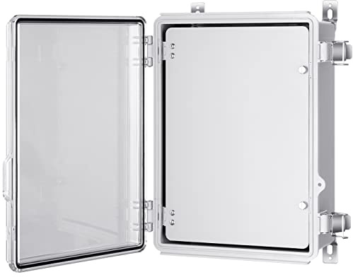 Gratury Junction Box, IP67 Waterproof Plastic Enclosure for Electrical Project, Hinged Transparent Cover, Includes Inner Door, Mounting Plate and Wall Bracket 370×270×150mm (14.6×10.6×5.9 TC-D)