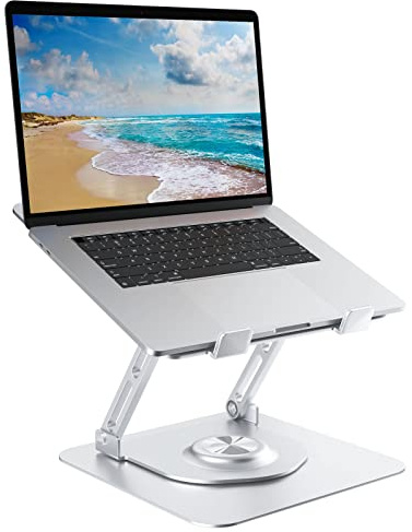 Epherie Laptop Ständer mit 360° drehbarem rundem Basis, Höhenverstellbarer ergonomischer Laptopständer, Belüfteter Computerständer, Faltbarer Stabiler Laptophalter aus Aluminium für Schreibtisch