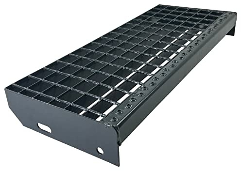 Marche en caillebotis Galvanisé & thermolaqué anthracite 800 x 240 mm Largeur des mailles 30 mm selon DIN 24531 et antidérapant R11 Résistant aux intempéries