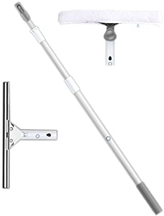 Telescopico Limpiador Cristales Extensible Escobillas de Goma 1.2m/1.5m/2m/3m/4m/5m Mango Telescópico Paño de Microfibra Escobilla de Espuma para Suelo Limpiacristales (5m)